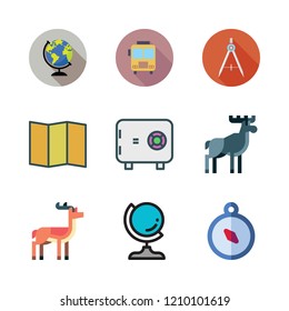 america icon set. vector set about antelope, school bus, moose and safebox id icons set.