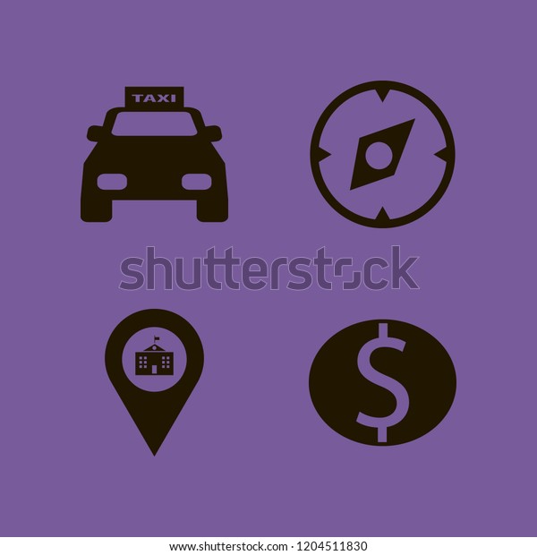 america icon. america vector\
icons set university location, taxi cab, compass and dollar\
coin
