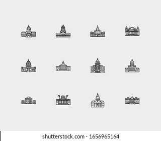 America icons set. Arizona state capitol and america icons with michigan state capitol, montana state capitol and house. Set of architectural for web app logo UI design.