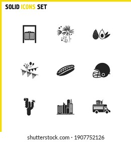 America icons set with avocado, saloon door and cactus elements. Set of america icons and desert desert concept. Editable vector elements for logo app UI design.