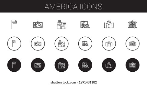 america icons set. Collection of america with flag, map. Editable and scalable america icons.