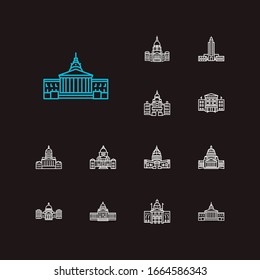 America Icons Set. Louisiana State Capitol And America Icons With Senate, New Hampshire State Capitol And Federal. Set Of History For Web App Logo UI Design.