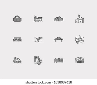 America icons set. New hampshire and america icons with maryland, louisiana, minnesota. Set of summit for web app logo UI design.