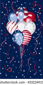 America Independence Day. 4th of July. Bunch of balloons with American flag elements. USA national celebration vector design.
