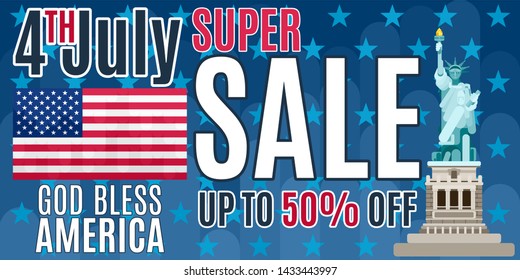 america independence day big poster sale on blue with a statue