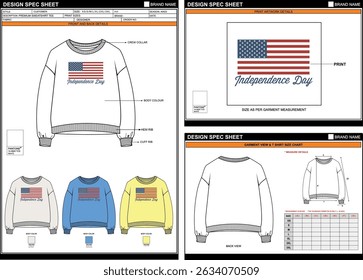 AMERICA INDEPENDENCE DAY DTF PRINT ON SWEATSHIRT TEE EDITABLE EMPTY TECHPACK MEASUREMENT TEMPLATE