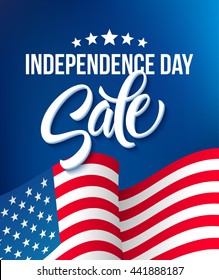 America independence day sale template flag backgrounds, Calligraphic handwriting typography for printing booklets, brochures, posters, leaflets and flyers. Vector illustration EPS10