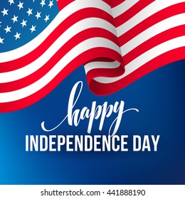 America independence day template flag backgrounds, Calligraphic handwriting typography for printing booklets, brochures, posters, leaflets and flyers. Vector illustration EPS10