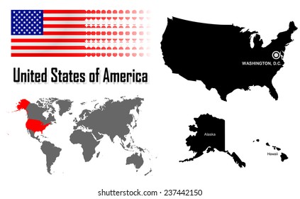 America info graphic with flag , location in world map, Map and the capital ,Canberra, location.(EPS10 Separate part by part)