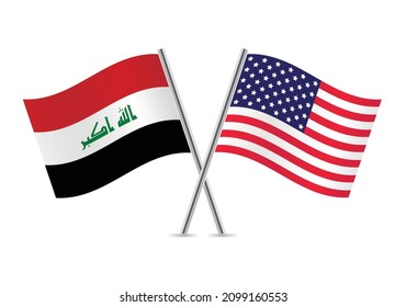 America and Iraq flags. American and Iraqi flags, isolated on white background. Vector illustration.