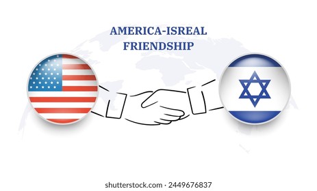 America and Isreal flags in circle with shake hand. America And Isreal friendship. American And Isreali flags, isolated on white background. Vector icon set. Vector illustration.