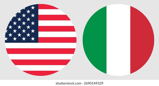 América e Itália vetor de bandeira circular com fundo cinza 