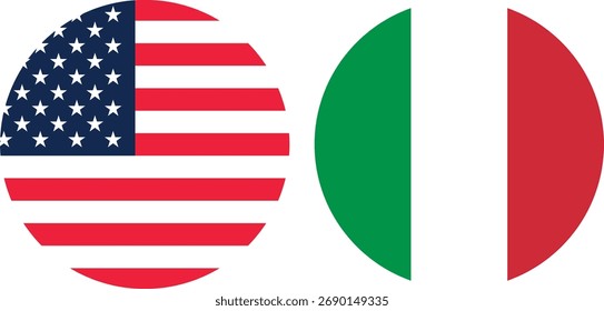 America and Italy circular flag vector with transparent background 