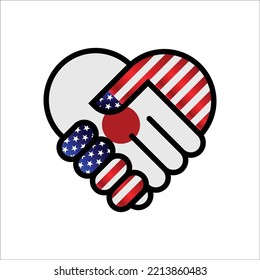 america and Japan relations Handshake illustration icon. Suitable use to ameican Japan event 