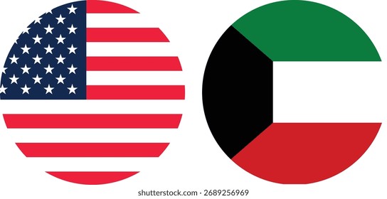 Vector de bandera circular de América y Kuwait con fondo transparente 