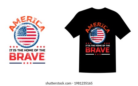 America is the land of the brave round style t shirt design vector illustration