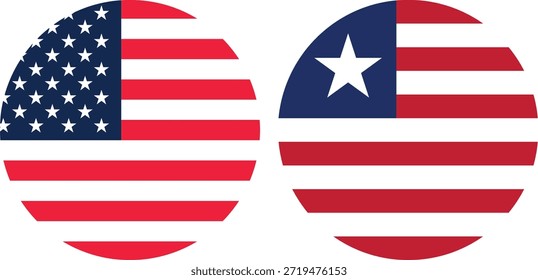 América y Liberia Vector de bandera circular e ilustración con fondo transparente 