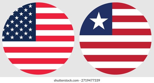 América y Liberia Vector de bandera circular e ilustración con fondo de color gris 