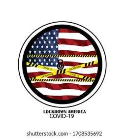 Amerika sperrt ein, um die Ausbreitung oder den Ausbruch von Coronavirus zu verhindern, Lockdown Creativity Design Vektorillustration, Lockdown Coronavirus Creativity Design Vektorillustration, Covid 19 Lockdown,