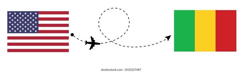 Viagem de avião dos Estados Unidos ao Mali Conceito de avião para passageiros de Washington a Bamako 