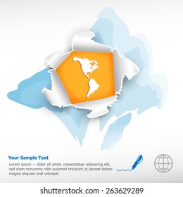 America Map And Breakthrough Paper Hole With Ragged Edges On Watercolor Background