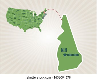 America map and cities vector. Concord N.H