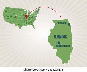 America map and cities vector. Illinois
