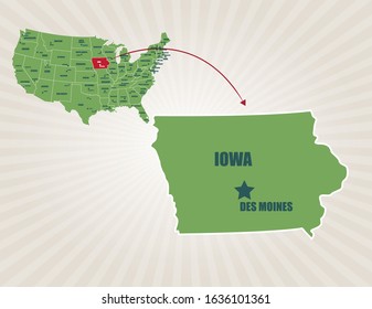 America map and cities vector. Iowa