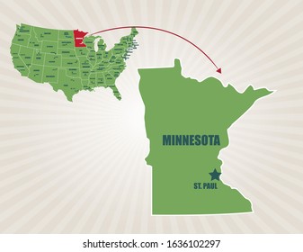America map and cities vector. Minnesota