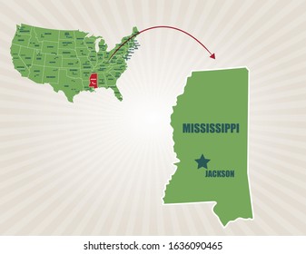 America map and cities vector. Mississippi