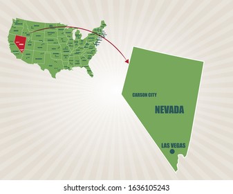 America map and cities vector. Nevada