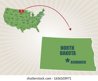 America map and cities vector. North Dakota