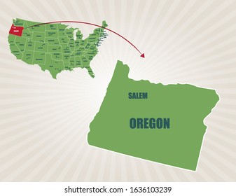 America map and cities vector. Oregon