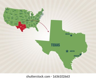 America map and cities vector. Texas