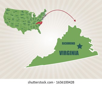 America map and cities vector. Virginia