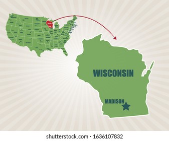 America map and cities vector. Wisconsin