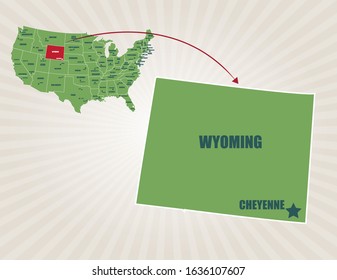 America map and cities vector. Wyoming