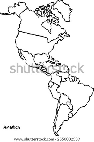 America Map doodle, continuous line drawing, hand drawn doodle style map