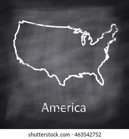 America map drawn with chalk on blackboard background