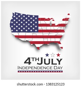 America map and flag . independence day of USA 4th July . Vector .