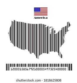 America map flag made bar code, vector illustration.