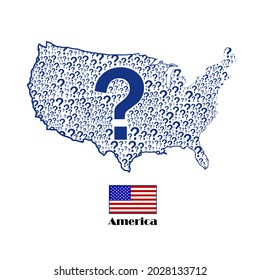 Bandera del mapa de Estados Unidos hecha con signo de interrogación.