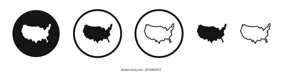 América mapa plano liner icono conjunto.