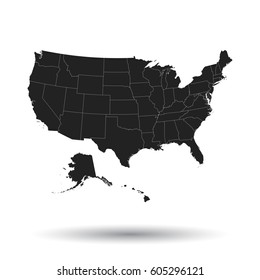 America map icon. Flat vector illustration. USA sign symbol with shadow on white background.