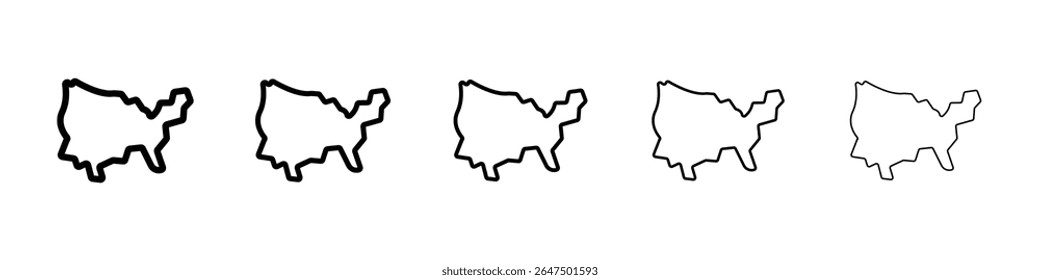 America map icon graphic set. trendy stroke line style