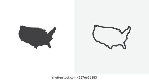 America map icon set in black flat solid and outlined style.