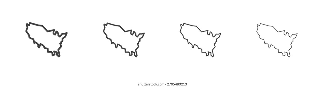 Colección de Vector de icono de mapa de América, Plantilla de logotipo de ilustración en estilo de trazos editables de línea delgada de moda.