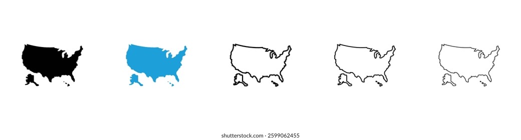 America map icons vector illustrations in black and blue colors for web and ui designs