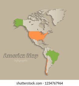 America map with individual states separated, infographics with icons vector