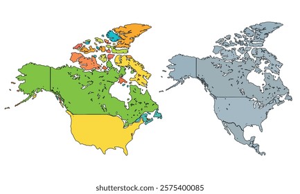 America map isolated modern colorful style. for website layouts, background, education, precise, customizable, Travel worldwide, earth geography, political, reports.